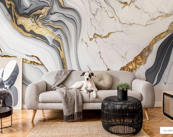 Licht marmeren golvend patroonbehang | Wanddecoratie | Woningrenovatie | Kunst aan de muur | Schil en plak of niet-zelfklevend vinylbehang