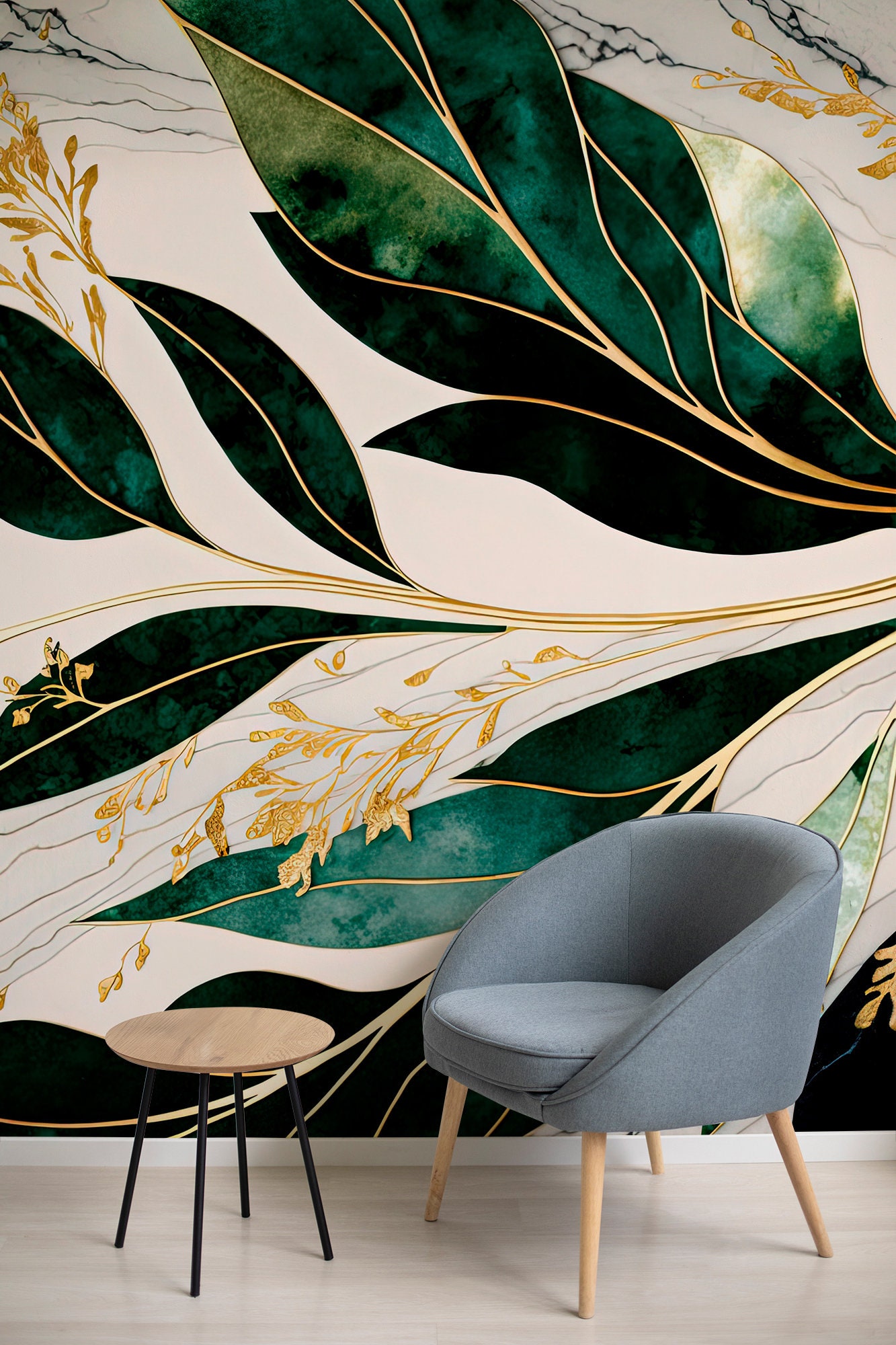 Light Wallpaper With Dark Green Leaves | Wall Decor | Home Renovation ...