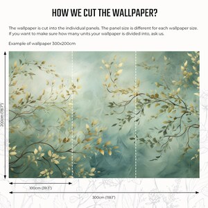 Grüne abstrakte Fototapete mit belaubten Zweigen Wanddekoration Hausrenovierung Wandkunst Vinyl-Tapete zum Abziehen und Aufkleben oder nicht selbstklebend Bild 8