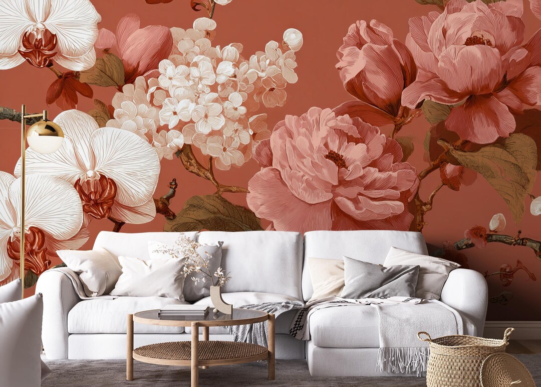 Red Floral Wallpaper | Botanical Wall Decor | Home Renovation | Wall ...