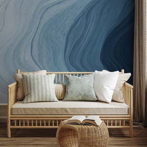 Abstrakte blaue Tapete Wanddekoration Hausrenovierung Wandkunst Vinyl-Tapete zum Abziehen und Aufkleben oder nicht selbstklebend Bild 2