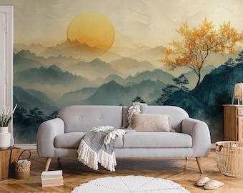 Sunrise or sunset wallpaper, | Modern Wall Decor | Home Renovation | Wall Art | Peel and Stick Or Non Self-Adhesive Vinyl Wallpaper