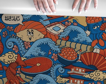 Japanisches Essen, farbenfrohe Tapete | Wanddekoration | Wohnungsrenovierung | Wandkunst | Selbstklebende oder nicht selbstklebende Vinyltapete