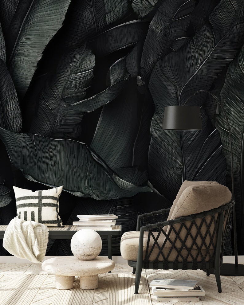 Dark Wallpaper, Tropical Leaf Wall Mural | Wall Decor | Home Renovation ...