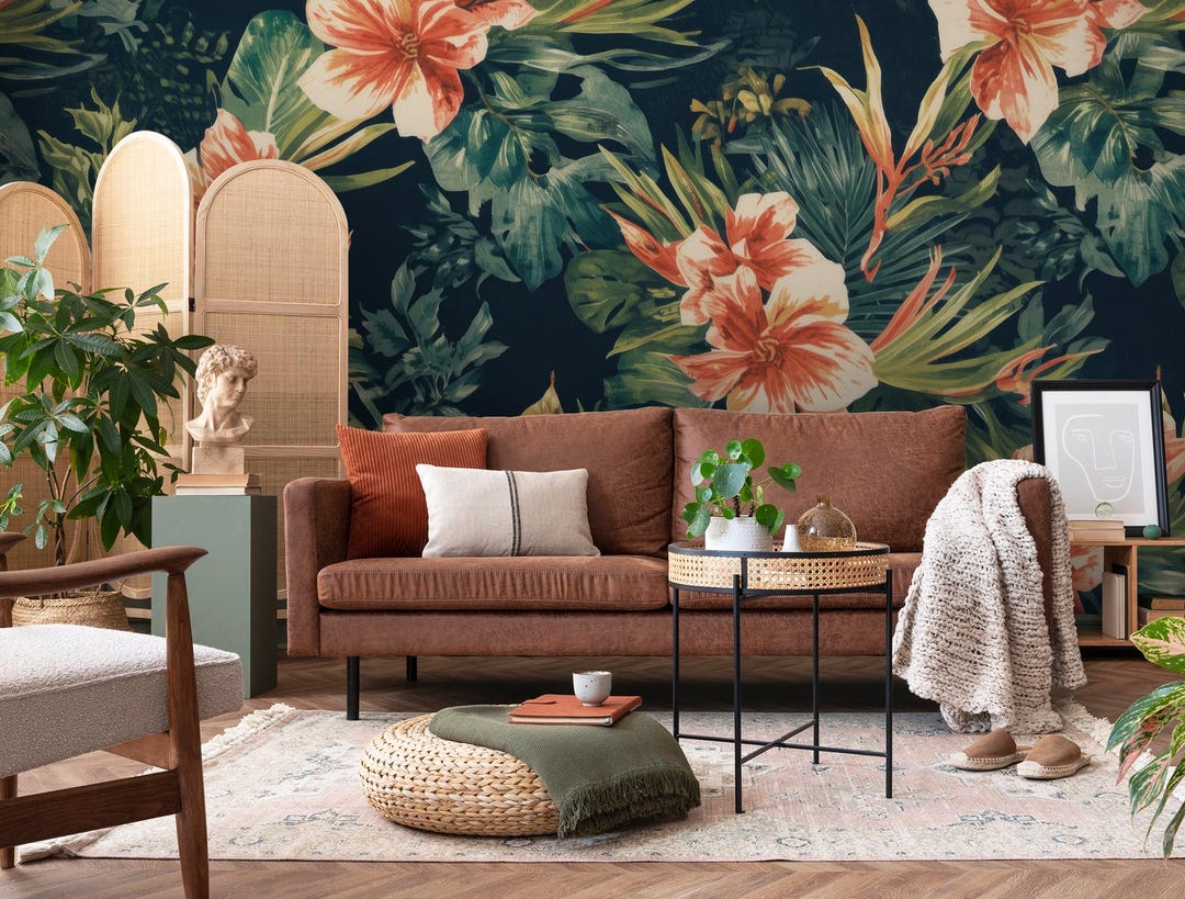 Tropical Floral Wallpaper | Exotic Leaf Wall Decor | Home Renovation ...