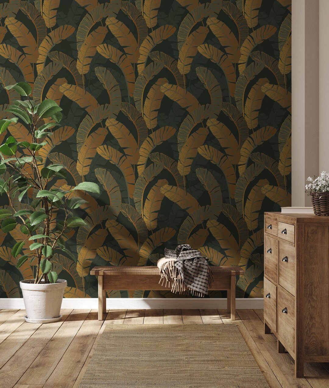 Green Tropical Leaf Wallpaper | Wall Decor | Home Renovation | Wall Art ...