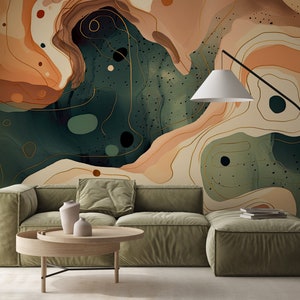 Wellenförmiges abstraktes Wandbild | Wanddekoration | Hausrenovierung | Wandkunst | Vinyl-Tapete zum Abziehen und Aufkleben oder nicht selbstklebend