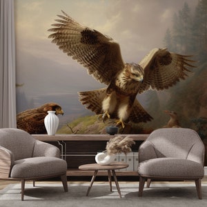 Vögel Vintage Tapete, Vogeldruck | Wanddekoration | Hausrenovierung | Wandkunst | Vinyl-Tapete zum Abziehen und Aufkleben oder nicht selbstklebend
