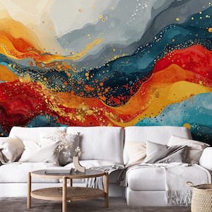 Farbexplosion abstraktes Wandbild | Wanddekoration | Hausrenovierung | Wandkunst | Vinyl-Tapete zum Abziehen und Aufkleben oder nicht selbstklebend