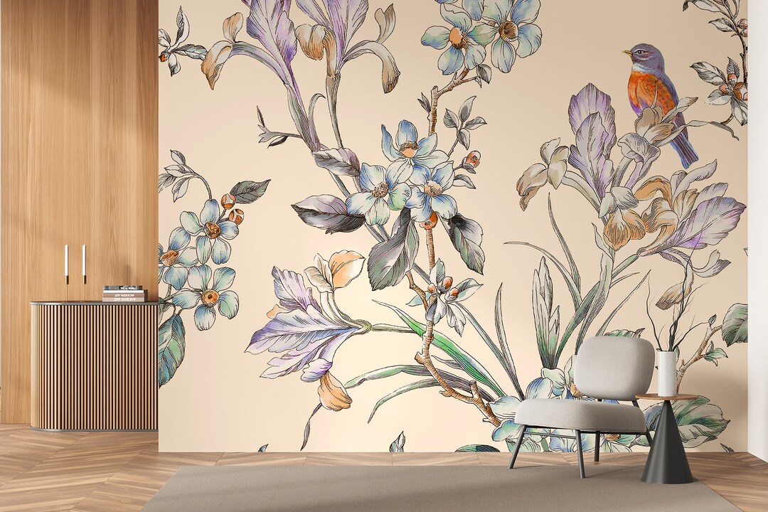 Floral Garden Wall Mural, Bird Wallpaper | Wall Decor | Home Renovation ...