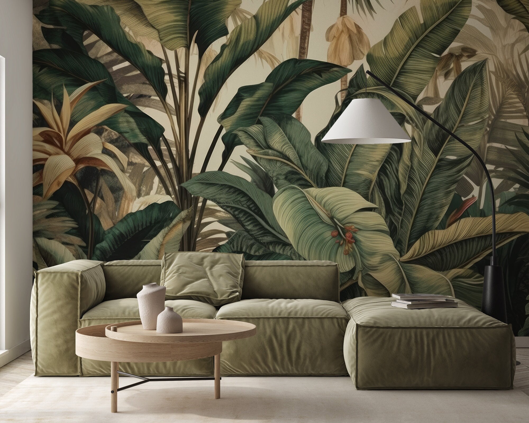 Tropical Leaves Warm Green Wallpaper Wall Decor Home Renovation Wall ...