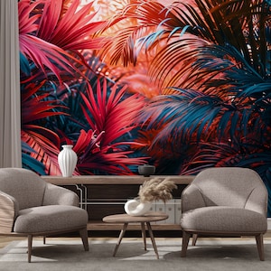 Tropische Pflanzen-Wandbild, Palmblatt-Druck | Wanddekoration | Hausrenovierung | Wandkunst | Vinyl-Tapete zum Abziehen und Aufkleben oder nicht selbstklebend