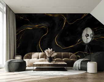 Black abstract marble wall mural | Wall Decor | Home Renovation | Wall Art | Peel and Stick Or Non Self-Adhesive Vinyl Wallpaper