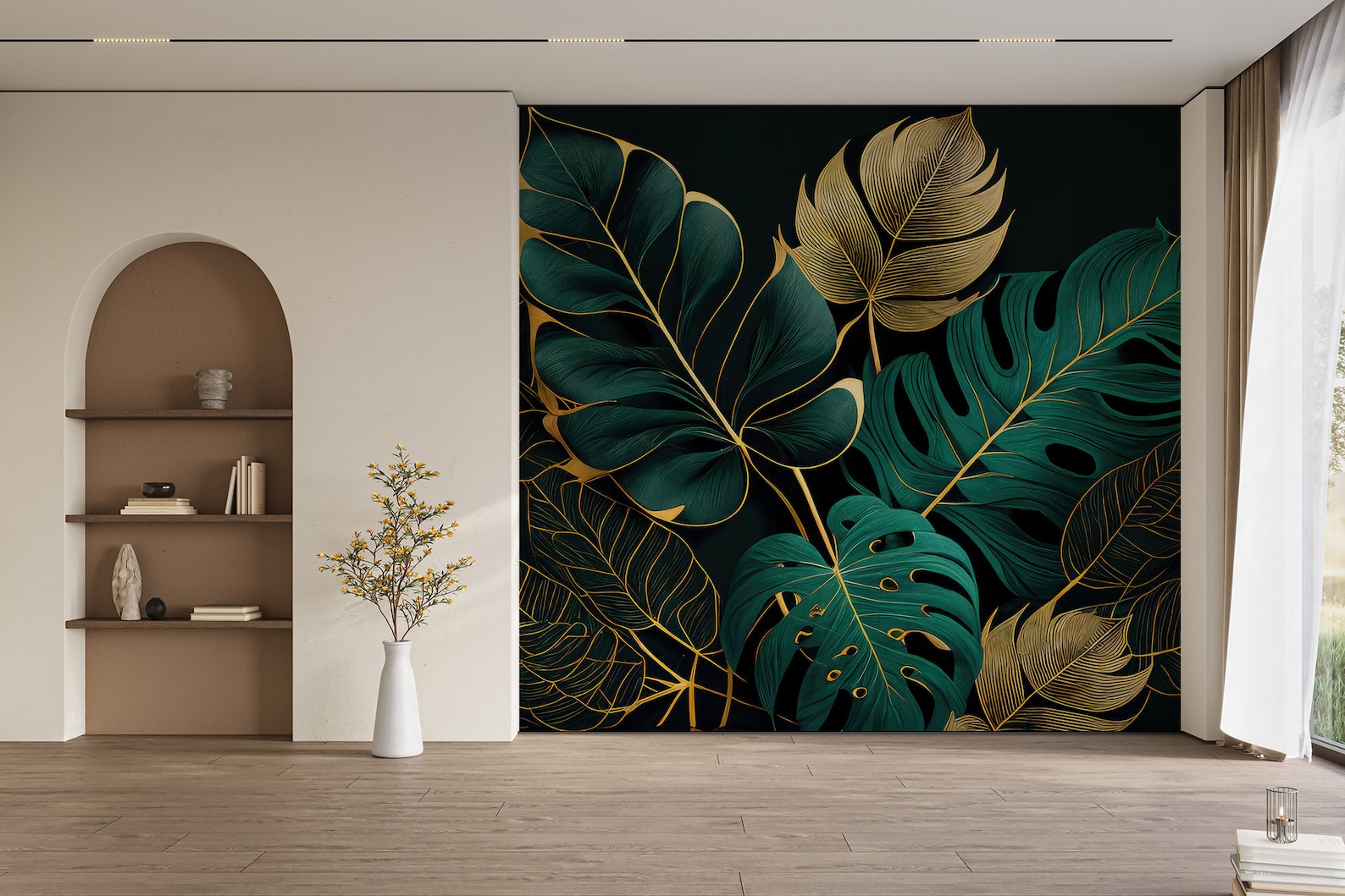 Dark Green Tropical Wallpaper, Monstera Leaf | Wall Decor | Home ...