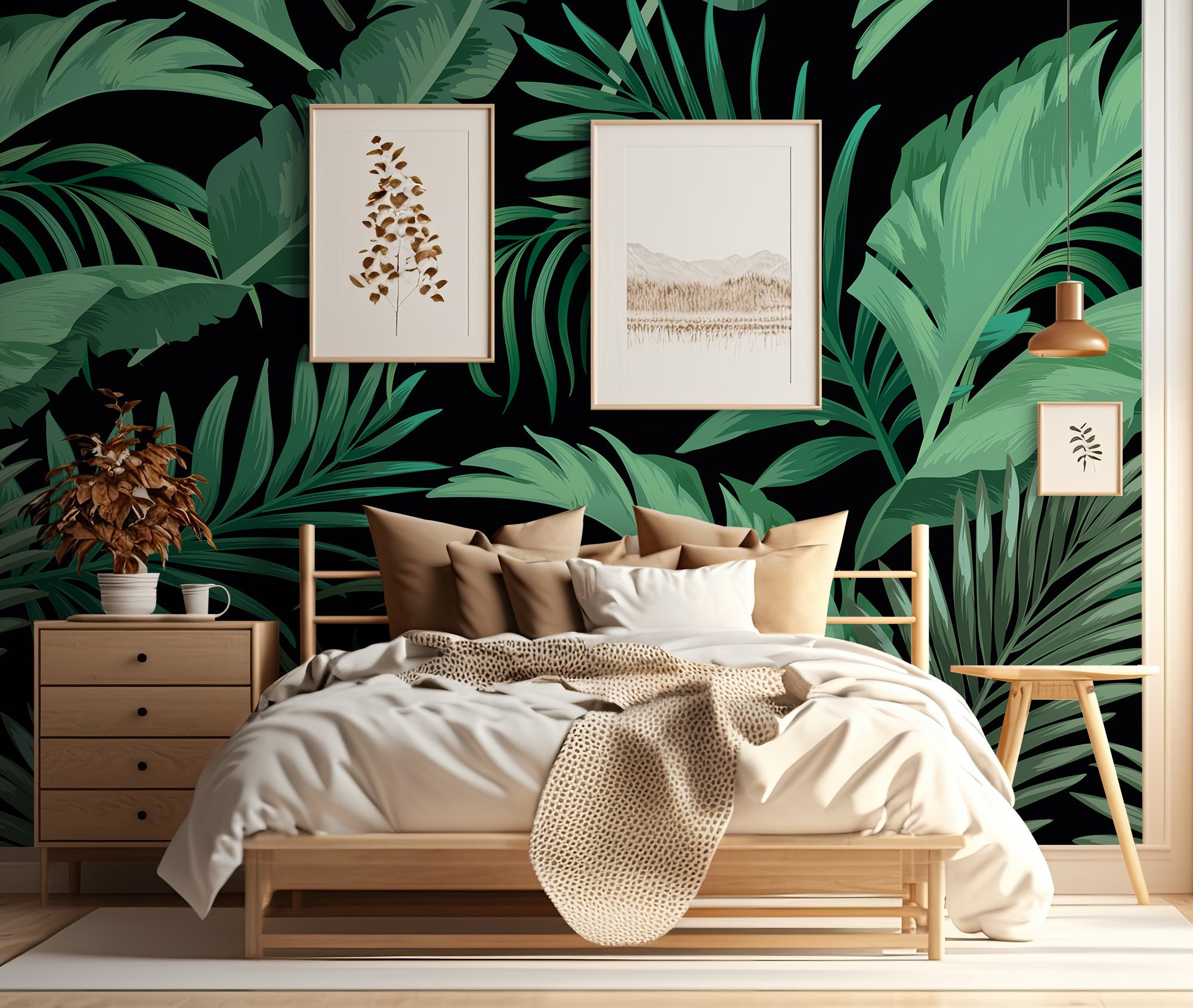 Dark Tropical Green Leaves Wall Mural | Wall Decor | Home Renovation ...