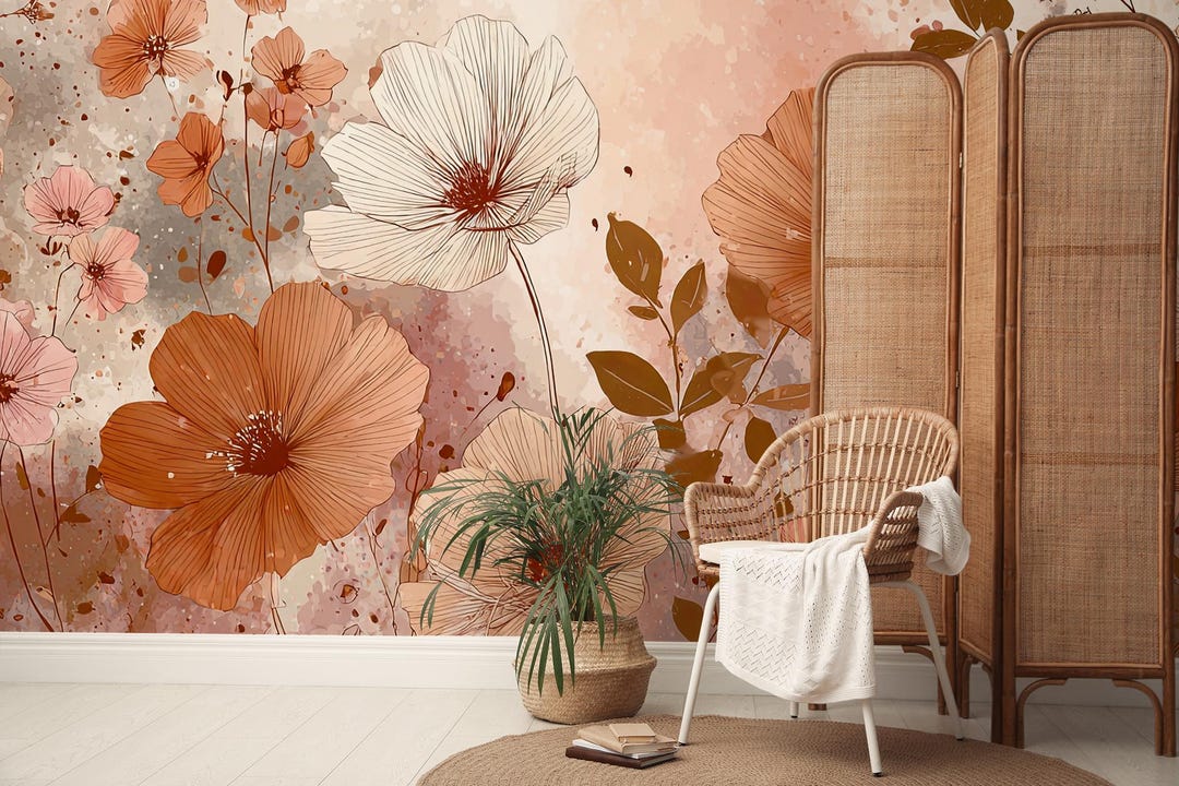 Red Abstract Watercolor Floral Wallpaper | Botanical Wall Mural | Home ...
