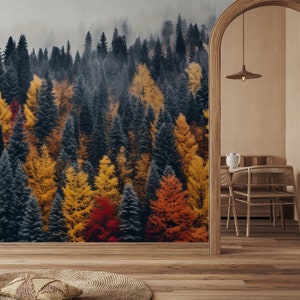 Forest landscape wallpaper with tree | Wall Decor | Home Renovation | Wall Art | Peel and Stick Or Non Self-Adhesive Vinyl Wallpaper