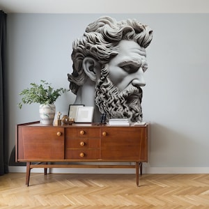 Schöne männliche Statuen-Wandmalerei | Wanddekoration | Hausrenovierung | Wandkunst | Vinyl-Tapete zum Abziehen und Aufkleben oder nicht selbstklebend