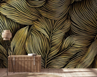 Tropische Blatttapete, Bananenblättermuster| Wanddekoration | Hausrenovierung | Wandkunst | Vinyl-Tapete zum Abziehen und Aufkleben oder nicht selbstklebend
