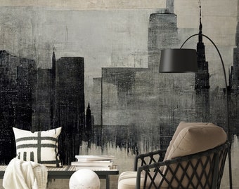 Abstract gloomy city wall mural | Wall Decor | Home Renovation | Wall Art | Peel and Stick Or Non Self-Adhesive Vinyl Wallpaper