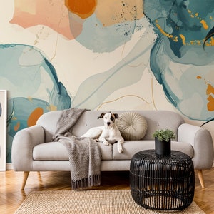 Watercolor botanical abstract wallpaper | Wall Decor | Home Renovation | Wall Art | Peel and Stick Or Non Self-Adhesive Vinyl Wallpaper