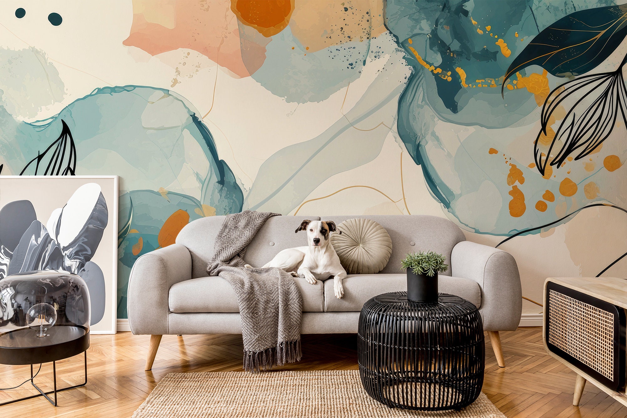 Watercolor botanical abstract wallpaper | Wall Decor | Home Renovation | Wall Art | Peel and Stick Or Non Self-Adhesive Vinyl Wallpaper