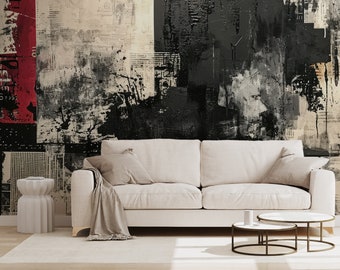 Grunge abstract behang | Wanddecoratie | Woningrenovatie | Kunst aan de muur | Schil en plak of niet-zelfklevend vinylbehang