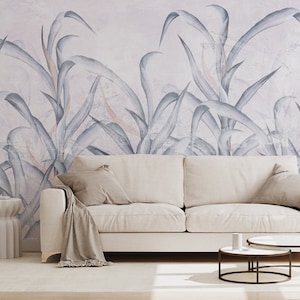 Leaf wall mural, grunge botanic wallpaper | Wall Decor | Home Renovation | Wall Art | Peel and Stick Or Non Self-Adhesive Vinyl Wallpaper