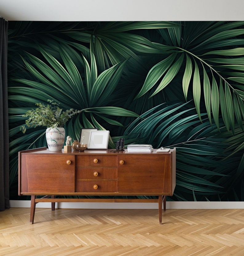 Green Leaves Wallpaper | Modern Wall Decor | Home Renovation | Wall Art ...
