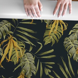 Floral Leaf Wallpaper, Dark Background | Wall Decor | Home Renovation ...