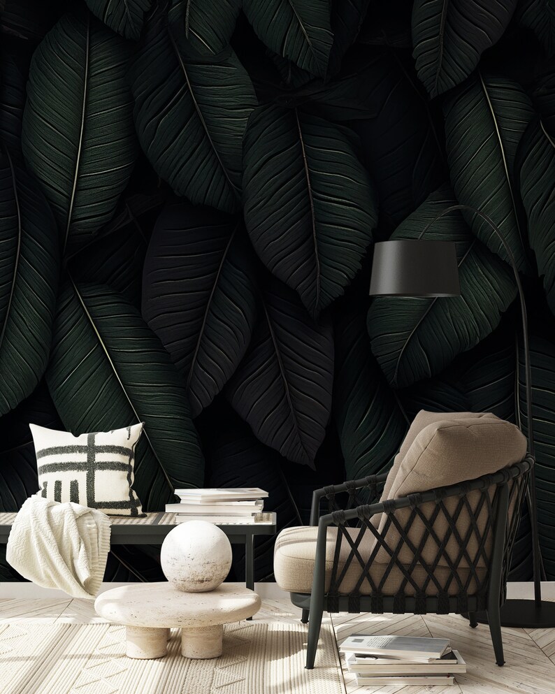 Dark Leaves Wallpaper With Hint of Green | Wall Decor | Home Renovation ...
