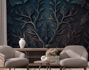 Retro dark wallpaper | Wall Decor | Home Renovation | Wall Art | Peel and Stick Or Non Self-Adhesive Vinyl Wallpaper