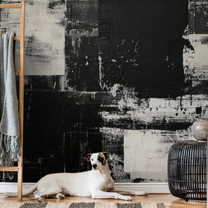 Schwarz-weiße Grunge-Tapete | Wanddekoration | Hausrenovierung | Wandkunst | Vinyl-Tapete zum Abziehen und Aufkleben oder nicht selbstklebend