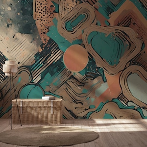 Papier peint géométrique coloré abstrait | Décoration murale | Rénovation domiciliaire | Art mural | Papier peint vinyle à décoller et à coller ou non autocollant