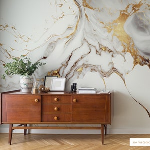 Luxuriöse weiße, nicht goldene Marmortapete | Wanddekoration | Hausrenovierung | Wandkunst | Vinyl-Tapete zum Abziehen und Aufkleben oder nicht selbstklebend