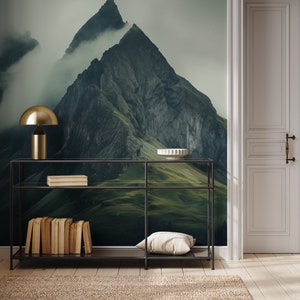 Bergtapete | Landschaft Moderne Wanddekoration | Hausrenovierung | Wandkunst | Vinyl-Tapete zum Abziehen und Aufkleben oder nicht selbstklebend