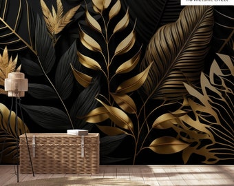 Tapete mit tropischen Palmblättern | Wanddekoration | Hausrenovierung | Wandkunst | Abziehen und Aufkleben oder nicht selbstklebende Vinyltapete