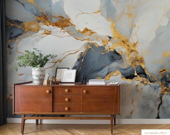 Faded blue & yellow marble abstract mural | Wall Decor | Home Renovation | Wall Art | Peel and Stick Or Non Self-Adhesive Vinyl Wallpaper