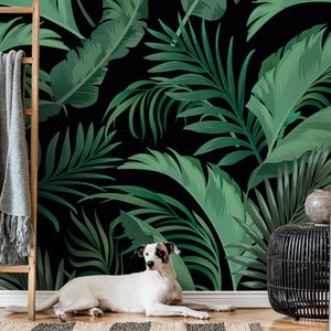 Dark Tropical Green Leaves Wall Mural | Wall Decor | Home Renovation ...