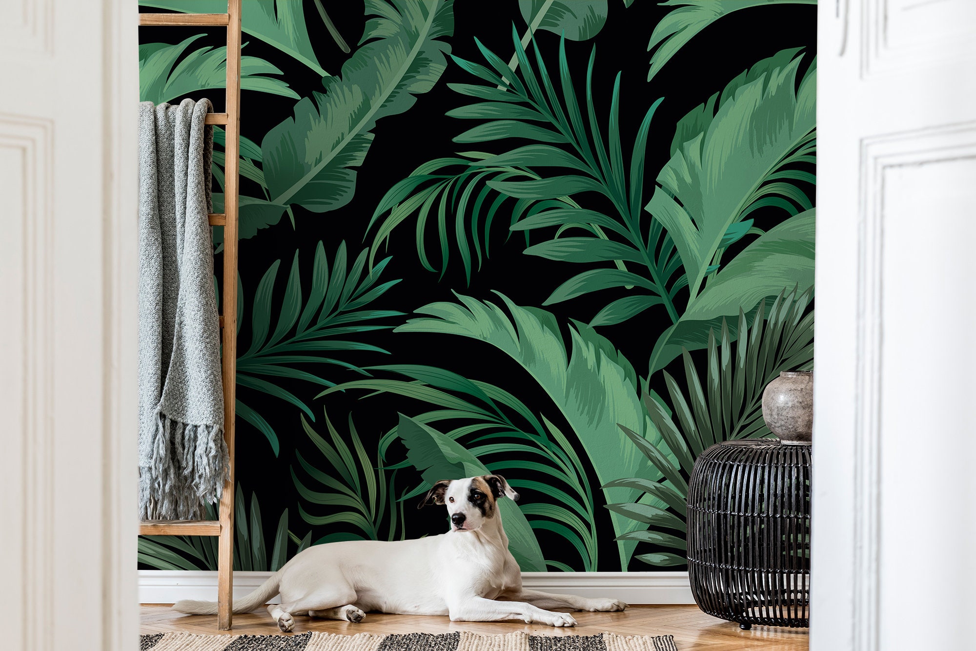 Dark Tropical Green Leaves Wall Mural | Wall Decor | Home Renovation ...
