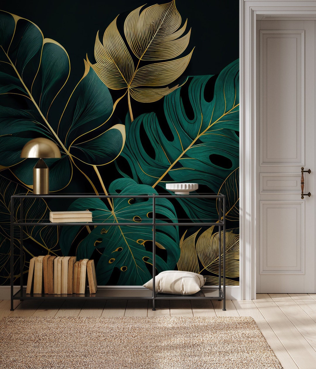 Dark Green Tropical Wallpaper, Monstera Leaf | Wall Decor | Home ...
