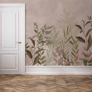 Beige Botanical Wallpaper With Green Plants | Wall Decor | Home ... - Botanical Apartment Renovation With Green Walls