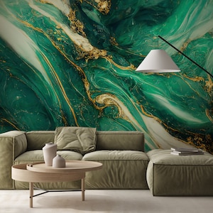 Fototapete aus smaragdgrünem Marmor | Wanddekoration | Hausrenovierung | Wandkunst | Vinyl-Tapete zum Abziehen und Aufkleben oder nicht selbstklebend