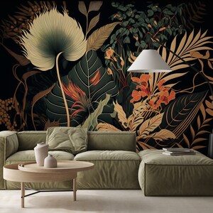 Dark abstract botanical wall mural | Wall Decor | Home Renovation | Wall Art | Peel and Stick Or Non Self-Adhesive Vinyl Wallpaper