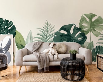 Tropical jungle leaves wallpaper | Wall Decor | Home Renovation | Wall Art | Peel and Stick Or Non Self-Adhesive Vinyl Wallpaper