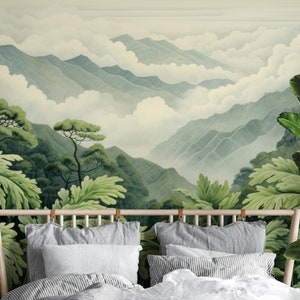 Tropical jungle wall mural, palm leaf print | Wall Decor | Home Renovation | Wall Art | Peel and Stick Or Non Self-Adhesive Vinyl Wallpaper