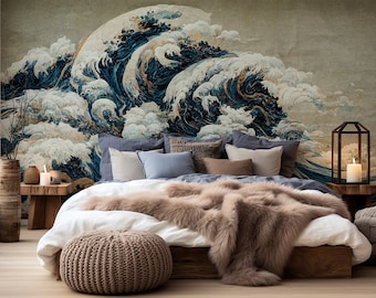 Abstract waves marine wall mural | Wall Decor | Home Renovation | Wall Art | Peel and Stick Or Non Self-Adhesive Vinyl Wallpaper
