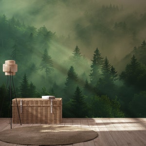 Green forest landscape wallpaper | Wall Decor | Home Renovation | Wall Art | Peel and Stick Or Non Self-Adhesive Vinyl Wallpaper