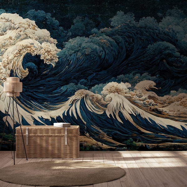 Dark sea waves abstract marine wallpaper | Wall Decor | Home Renovation | Wall Art | Peel and Stick Or Non Self-Adhesive Vinyl Wallpaper