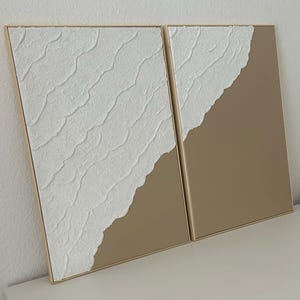Set aus zwei Leinwänden | Wellen | Strukturiere Wandkunst 3D | Abstrakte Malerei | Minimalistische Kunst für Zuhause | Handgefertigt